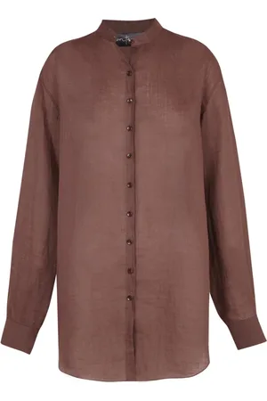 Cortana Blouses & Shirts, Dames, Bruin, L, Ramie Blush Shirt