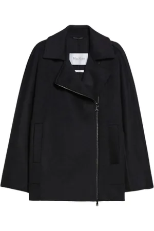 Max Mara Jassen, Dames, Zwart, M, Wol, Zwarte wollen caban jas