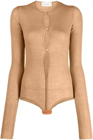 Sportmax Tops, Dames, , M, Wol, Geribbelde Button-Up Bodysuit