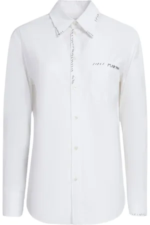Marni Blouses & Shirts, Dames, Wit, M, Katoen, Poplin Overhemd met Reparaties