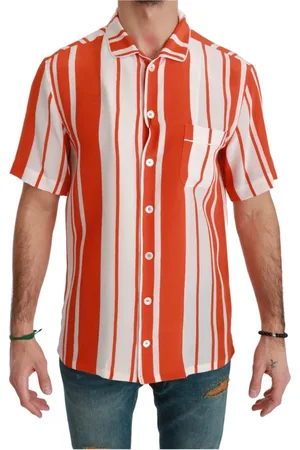 Dolce & Gabbana Overhemden, Heren, Oranje, S, Luxe Zijden Gestreept Overhemd