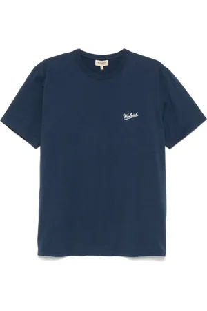 Woolrich Tops, Heren, Blauw, XL, Blauwe Crew Neck T-shirts en Polos