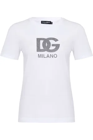 Dolce & Gabbana Tops, Dames, Wit, L, Katoen, Casual Katoenen T-shirt in Zwart