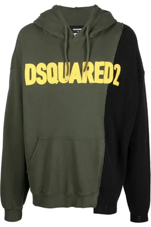 Dsquared2 Sweatshirts & Hoodies, Heren, Groen, XL, Katoen, Military Patchwork Hoodie