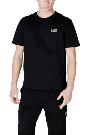 EA7 Tops, Heren, Zwart, M, Katoen, T-shirt met korte mouwen en print