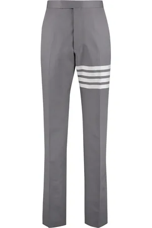 Thom Browne Broeken, Heren, Grijs, L, Katoen, Tailored Broeken met Tricolor Detail