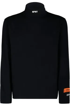 Heron Preston Truien, Heren, Zwart, L, Katoen, Zwart T-shirt met lange mouwen en logo patch