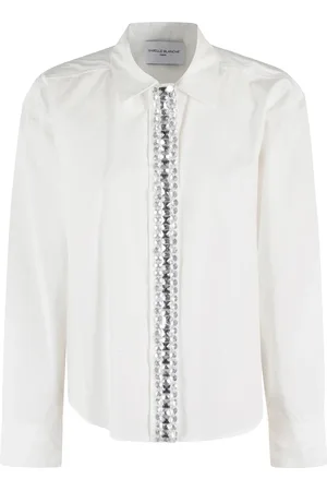Isabelle Blanche Blouses & Shirts, Dames, Wit, M, Katoen, Klassieke Overhemd met Strass