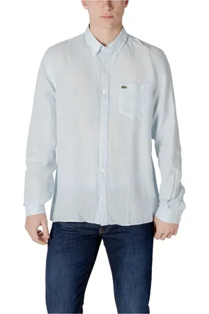 Lacoste Overhemden, Heren, Blauw, 3Xl, Linnen, Linnen Overhemd met Lange Mouwen