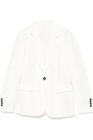 Brunello Cucinelli Jassen, Dames, Wit, M, Witte jas met knopen, zakken en split