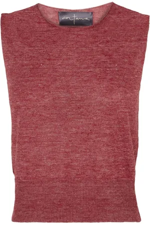 Cortana Truien, Dames, Rood, XL, Linnen, Donkerrode Linnen Gebreide Vest