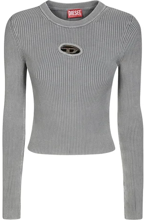 Diesel Tops, Dames, Grijs, S, Katoen, Long Sleeve Logo T-shirt