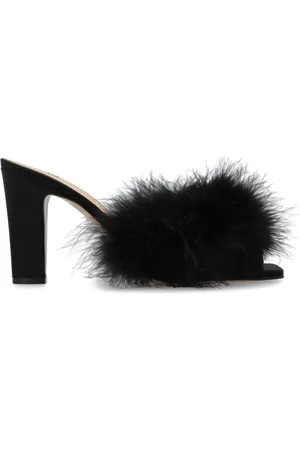 Maison Margiela Schoenen, Dames, Zwart, 36 EU, Satijn, Heeled Mules met Veren