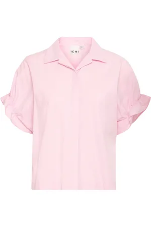 Ichi Blouses & Shirts, Dames, Paars, S, Katoen, Vrouwelijke blouse met pofmouwen
