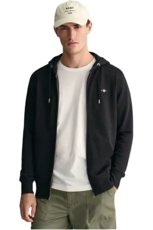 GANT Sweatshirts & Hoodies, Heren, Zwart, L, Katoen, Hoodie met ritssluiting