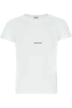 Saint Laurent Tops, Heren, Wit, M, Ronde hals T-shirt in wit