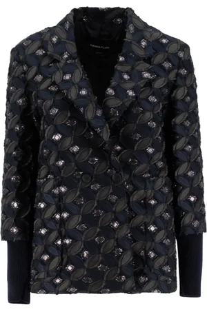 Fabiana Filippi Jassen, Dames, Blauw, M, Tweed, Tweed Blazer met Patroon en Dubbele Rij Knopen