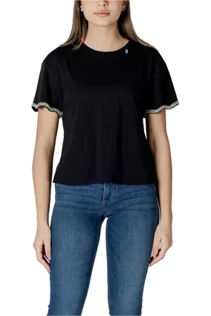 Liu Jo Tops, Dames, Zwart, L, Katoen, Katoenen T-shirt met korte mouwen