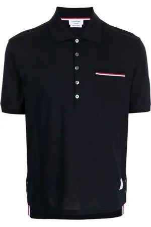 Thom Browne Tops, Heren, Blauw, L, Katoen, Gemerceriseerd Piqué Pocket Poloshirt
