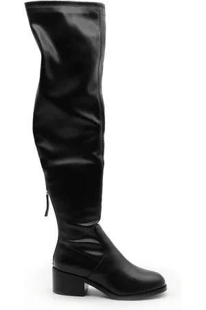 Steve Madden Schoenen, Dames, Zwart, 36 1/2 EU, Leer, Zwarte leren kniehoge laarzen