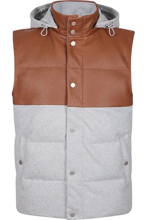 ELEVENTY Jassen, Heren, Veelkleurig, L, Wol, Bi-Material Wollen en Leren Gilet