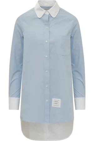 Thom Browne Blouses & Shirts, Dames, Blauw, S, Katoen, Twist Detailed Button-Up Shirt
