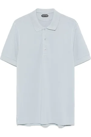 Tom Ford Tops, Heren, Blauw, M, Katoen, Piquet Polo Shirt met Lyocell en Katoen