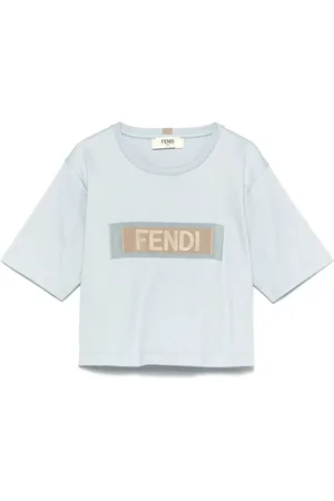 Fendi Tops, Dames, Blauw, M, Katoen, Ribbon Powder T-Shirt