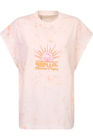 Stella McCartney Tops, Dames, Roze, S, Katoen, Logo-print Mouwloze T-shirt