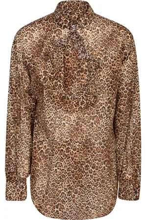 Dsquared2 Blouses & Shirts, Dames, Bruin, S, Katoen, Blouse met Luipaardprint van Katoen