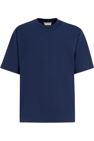 Marni Tops, Heren, Blauw, M, Katoen, Oversized T-shirt met Patches