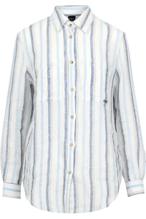 FAY Blouses & Shirts, Dames, Wit, L, Linnen, Gestreepte Linnen Blouse met Zeil Kraag