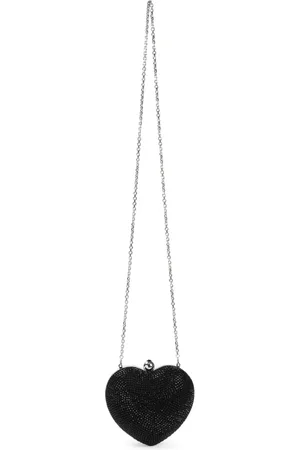 Mach & Mach Tassen, Dames, Zwart, ONE Size, Suède, Zwarte suède clutch met kristallen