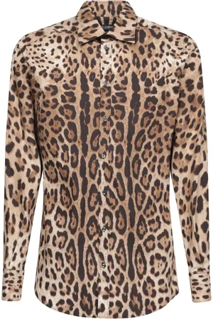 Dolce & Gabbana Overhemden, Heren, Veelkleurig, L, Katoen, Zijden shirt met luipaardprint