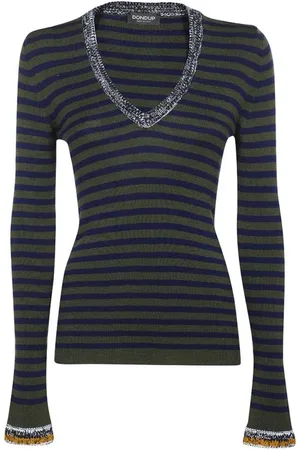 Dondup Truien, Dames, Groen, S, Gestreept Mohair Trui