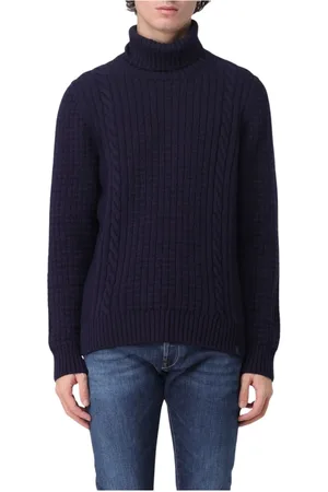 FAY Truien, Heren, Blauw, XL, Stijlvolle Gebreide Turtleneck