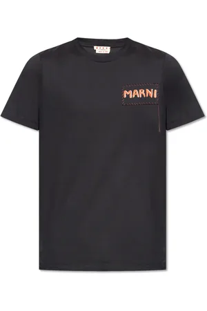 Marni Tops, Heren, Zwart, L, Katoen, Patch T-Shirt