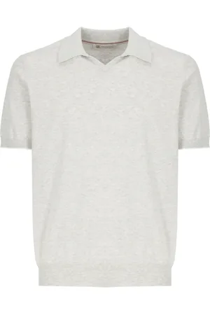 Brunello Cucinelli Tops, Heren, Grijs, L, Katoen, Katoenen polo shirt