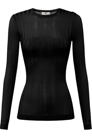 Elisabetta Franchi Truien, Dames, Zwart, L, Polyester, Zwarte Blouse met Knopen