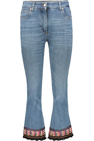 Etro Jeans, Dames, Blauw, W27, Katoen, Geborduurde Jeans met Rafelzoom
