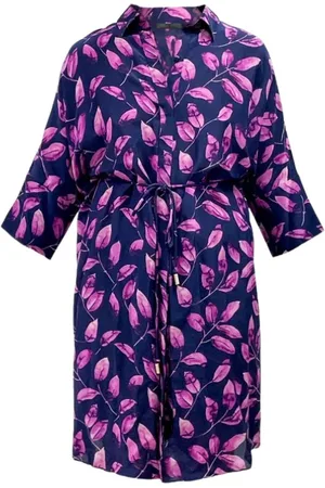Carolina Herrera Kleedjes, Dames, Veelkleurig, S, Paarse Bladerprint Zijden Overhemdjurk