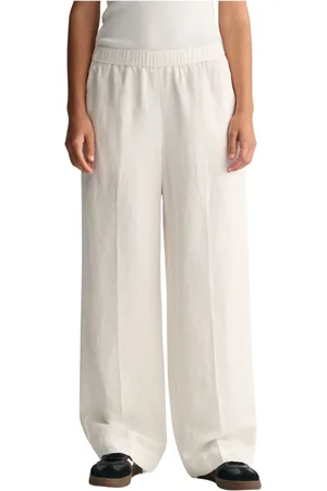 GANT Broeken, Dames, Wit, L, Linnen, Linnenmix Relaxed Fit Broek