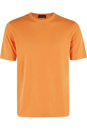 Roberto Collina Tops, Heren, Oranje, M, Katoen, Oranje Katoenen Gebreide Korte Mouw Top