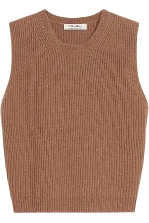 Max Mara Truien, Dames, Bruin, M, Wol, Geribbelde Top van Wol en Kasjmier