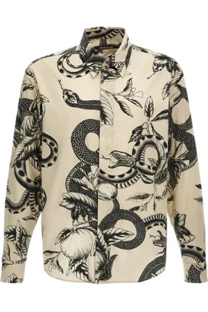Roberto Cavalli Overhemden, Heren, , M, Katoen, Slangenprint Shirt Ivoor Man