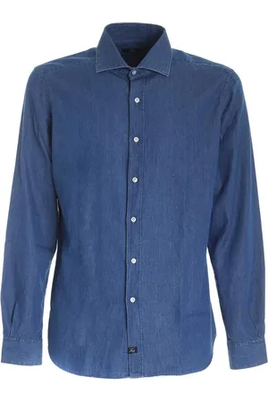 FAY Overhemden, Heren, Blauw, XL, Katoen, Chambre Washed Shirt