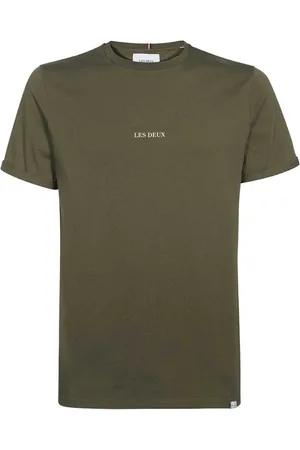 Les Deux Tops, Heren, Groen, S, Katoen, T-shirt met Geribbelde Halslijn