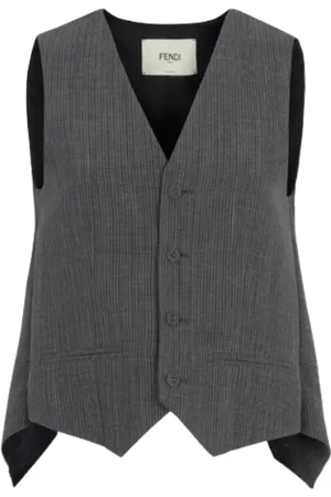 Fendi Jassen, Dames, Grijs, S, Wol, Grijs Nadelstreep Wollen Gilet met Cape Mouwen