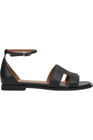 Estro Schoenen, Dames, Zwart, 40 EU, Leer, Zwarte leren sandalen