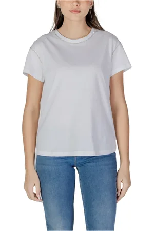Liu Jo Tops, Dames, Wit, L, Katoen, Elegante T-shirt met strass ronde hals